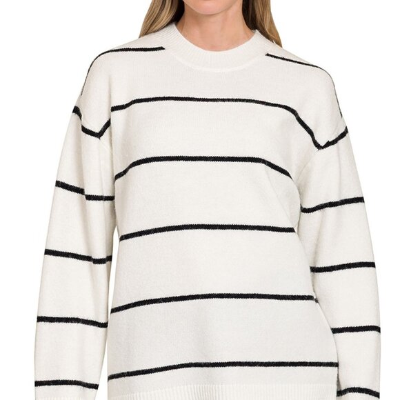 Zenana Round Neck Stripe Sweater - Picture 1 of 3